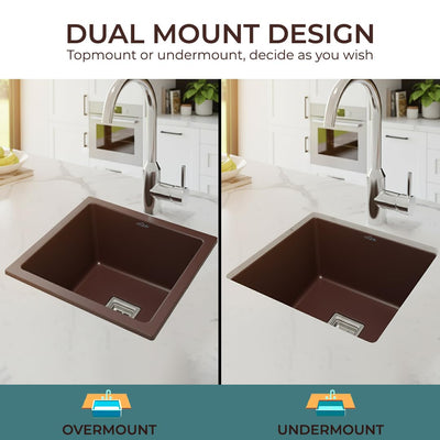 18x16x9 Inch Brown Quartz Single Bowl Kitchen Sink