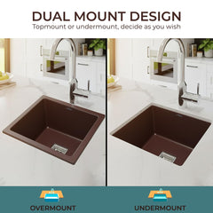 Quartz Single Bowl Kitchen Sink 18x16x9 Inch | Brown