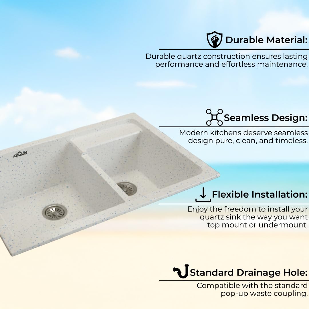 31X18X9 Inch Sand Pluto Quartz Double Bowl  Kitchen Sink