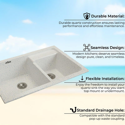 31X18X9 Inch Sand Pluto Quartz Double Bowl  Kitchen Sink