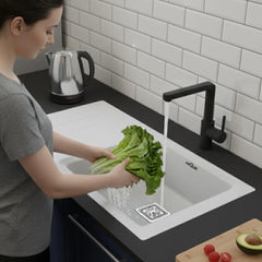 Quartz Kitchen Sink 36x18x9 Inches White Single Bowl With Drain Board