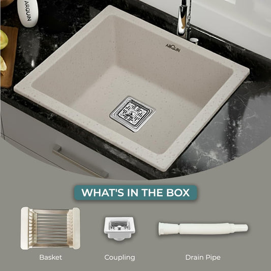 Quartz Single Bowl Kitchen Sink 18x16x9 Inch | Rosa