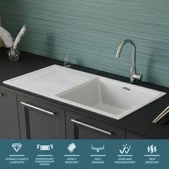 Quartz Kitchen Sink 36x18x9 Inches Sand Pluto Single Bowl With Drain Board