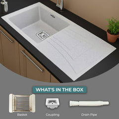 Quartz Kitchen Sink 36x18x9 Inches Sand Pluto Single Bowl With Drain Board