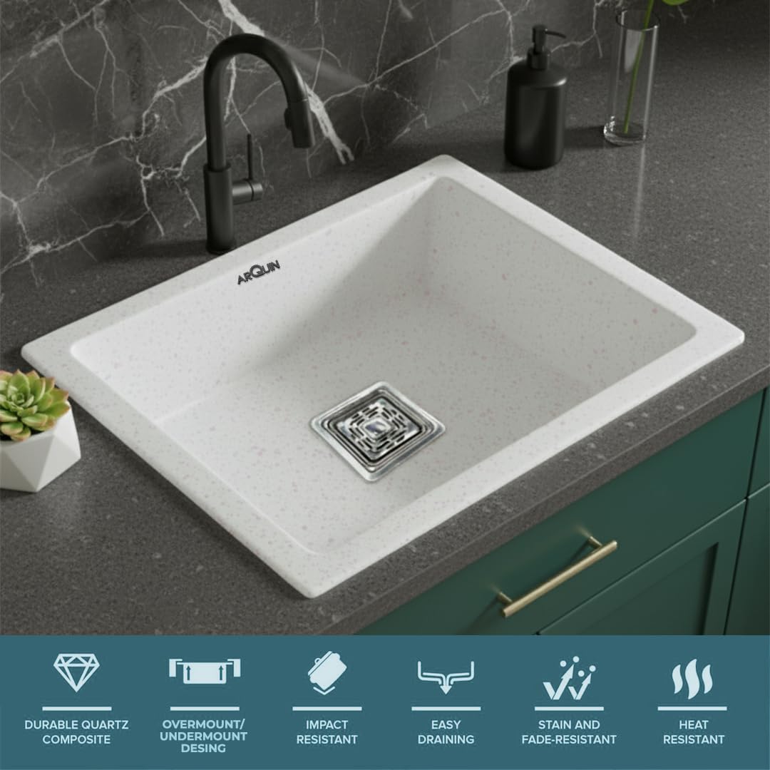 21x18x9 Inch Rosa Quartz Single Bowl Kitchen Sink