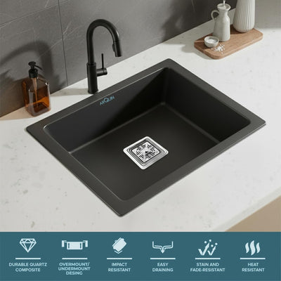21x18x9 Inch Black Quartz Single Bowl Kitchen Sink