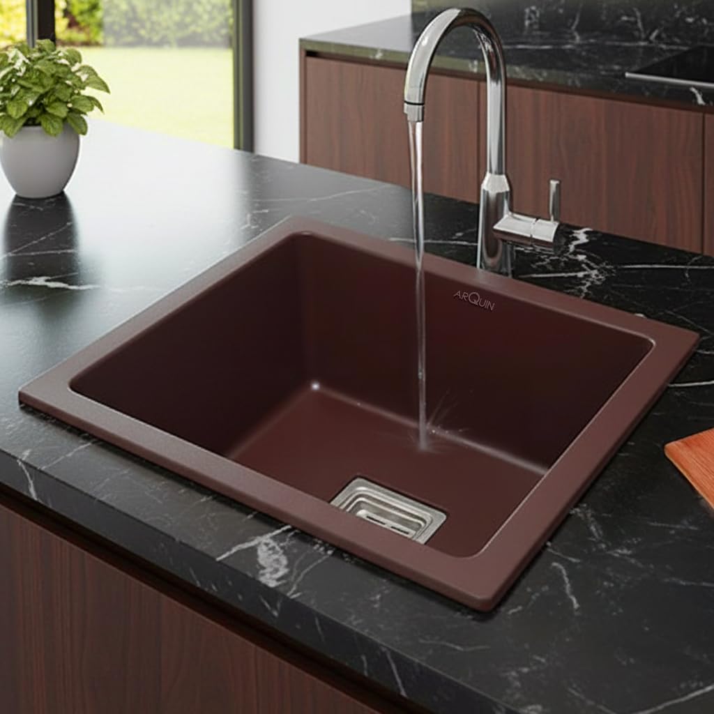 18x16x9 Inch Brown Quartz Single Bowl Kitchen Sink