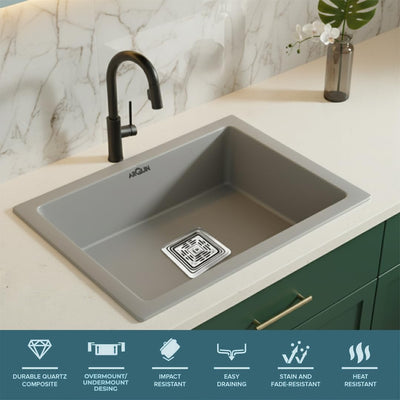 21x18x9 Inch Grey Quartz Single Bow Kitchen Sink