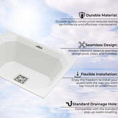 Quartz Single Bowl Diamond Kitchen Sink (24 x 18 x 9 Inches) Grey