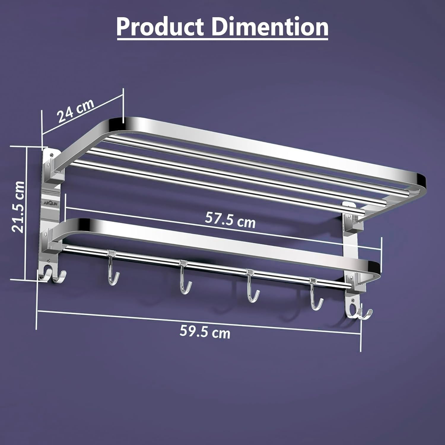 Bathroom Dual Foldable Shelf (Chrome Finish-24 Inch) Stainless Steel
