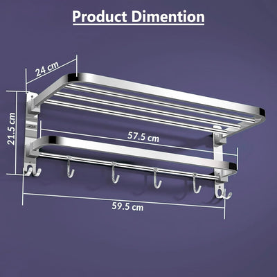 Bathroom Dual Foldable Shelf (Chrome Finish-24 Inch) Stainless Steel