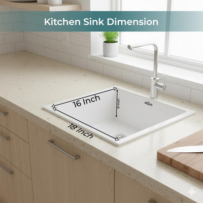 18x16x9 Inch White Quartz Single Bowl Kitchen Sink