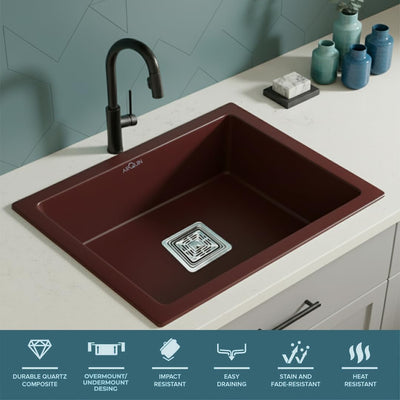 21x18x9 Inch Brown Quartz Single Bowl Kitchen Sink