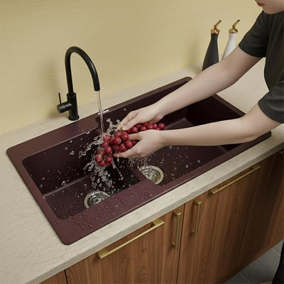 34X20X9 Inch Brown Quartz Double Bowl Kitchen Sink