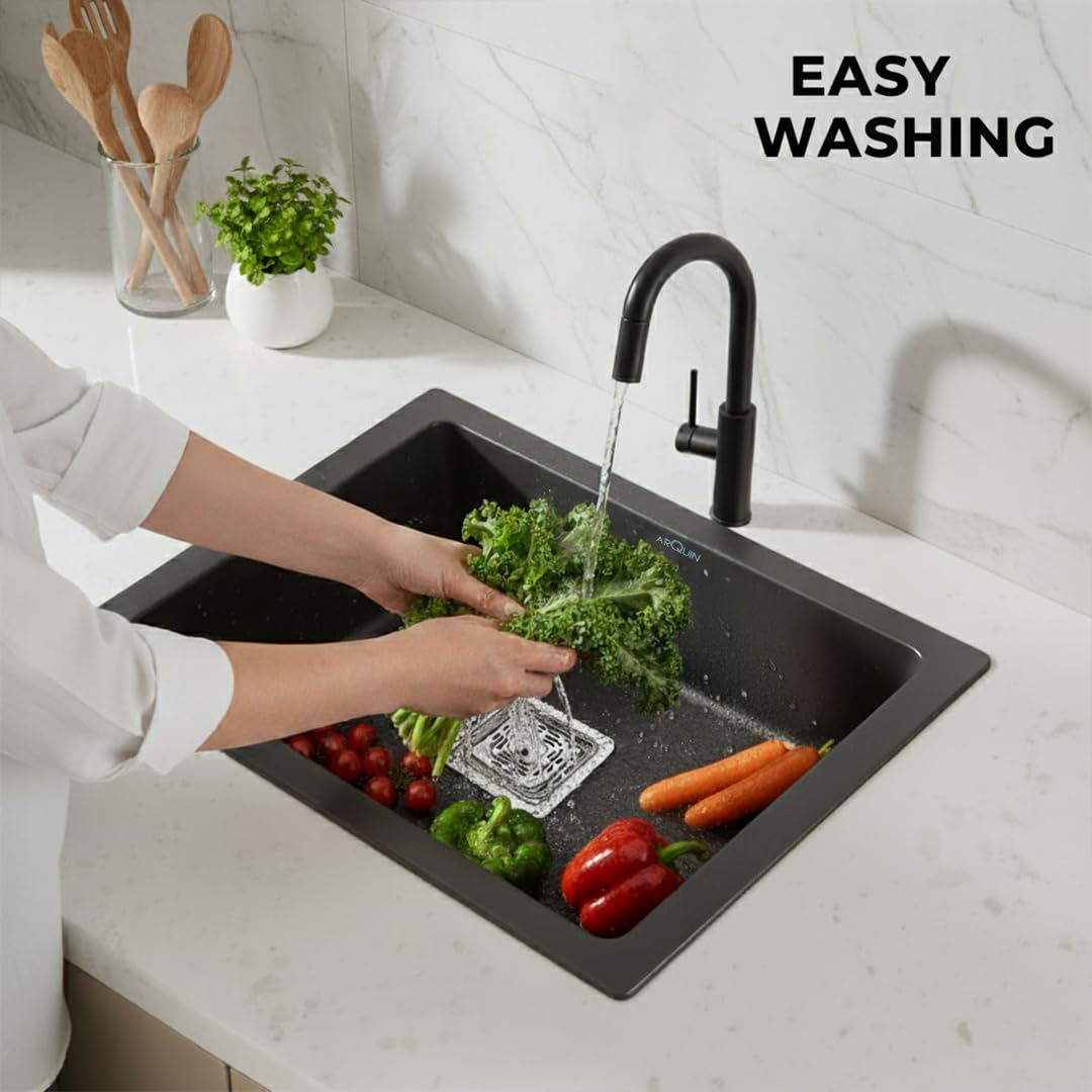 21x18x9 Inch Black Quartz Single Bowl Kitchen Sink