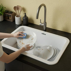 Quartz Single Bowl Round Kitchen Sink (24 x 18 x 9 Inches) | Sand Pluto