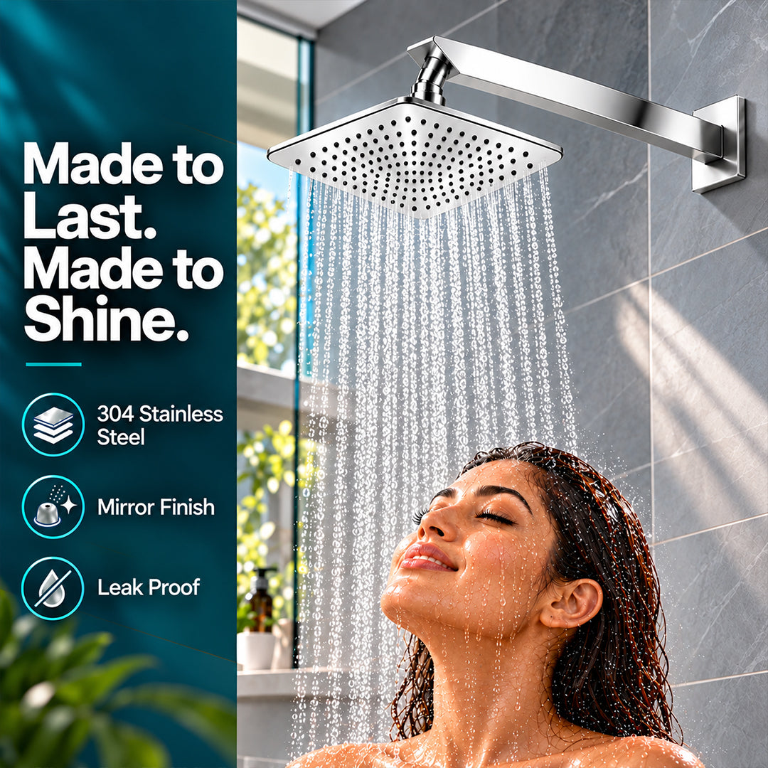 Rain Shower Head without Arm 304 Stainless Steel Overhead Shower 6x6 Inch (SOFT)