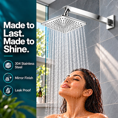 Rain Shower Head without Arm 304 Stainless Steel Overhead Shower 6x6 Inch (SOFT)