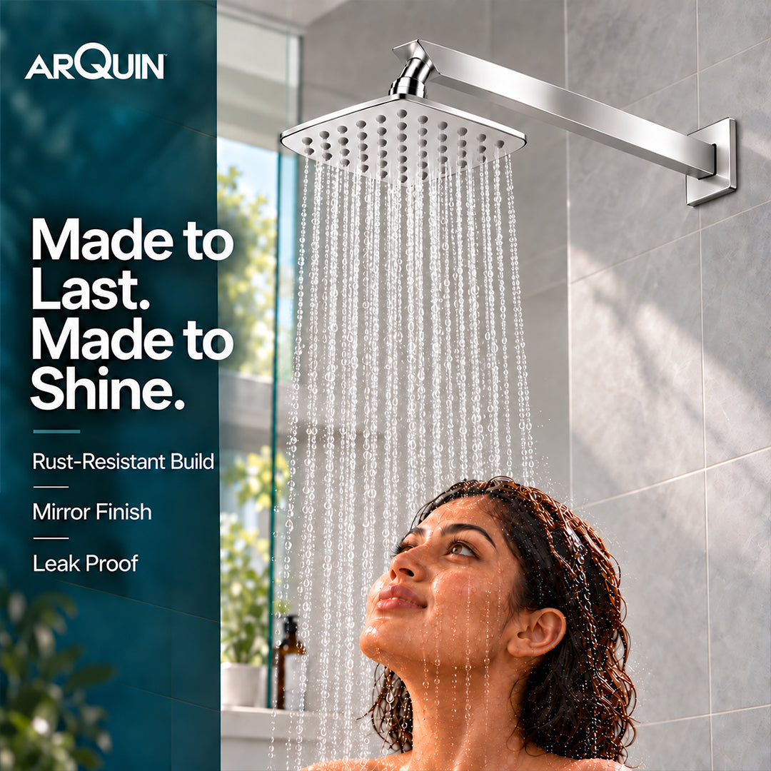 Rain Shower Head without Arm 304 Stainless Steel Overhead Shower 6x6 Inch (CURVE)
