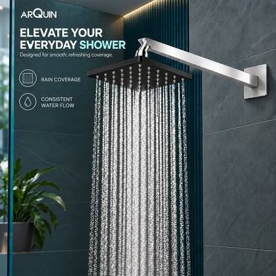 Rain Shower Head without Arm 304 Stainless Steel Overhead Shower 6x6 Inch (ELEGANCE BLACK)
