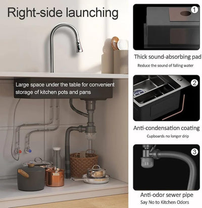 Waterfall Smart Kitchen Sink Double Bowl  (37x18x9 Inch)
