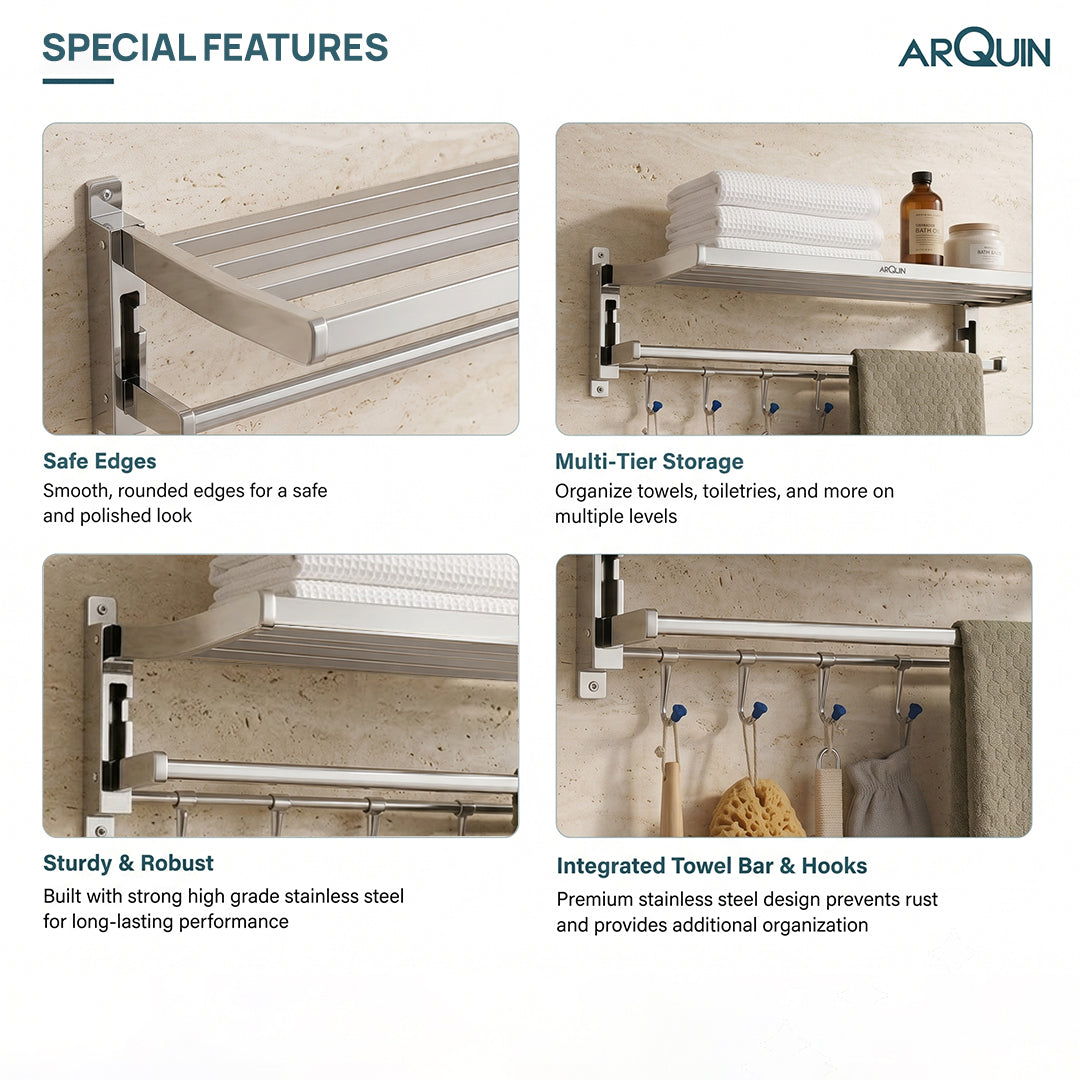 Bathroom Folding Towel Rack Stainless Steel Chrome Finish - 24 Inch (B4)