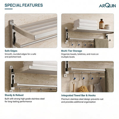 Bathroom Folding Towel Rack Stainless Steel Chrome Finish - 24 Inch (B4)