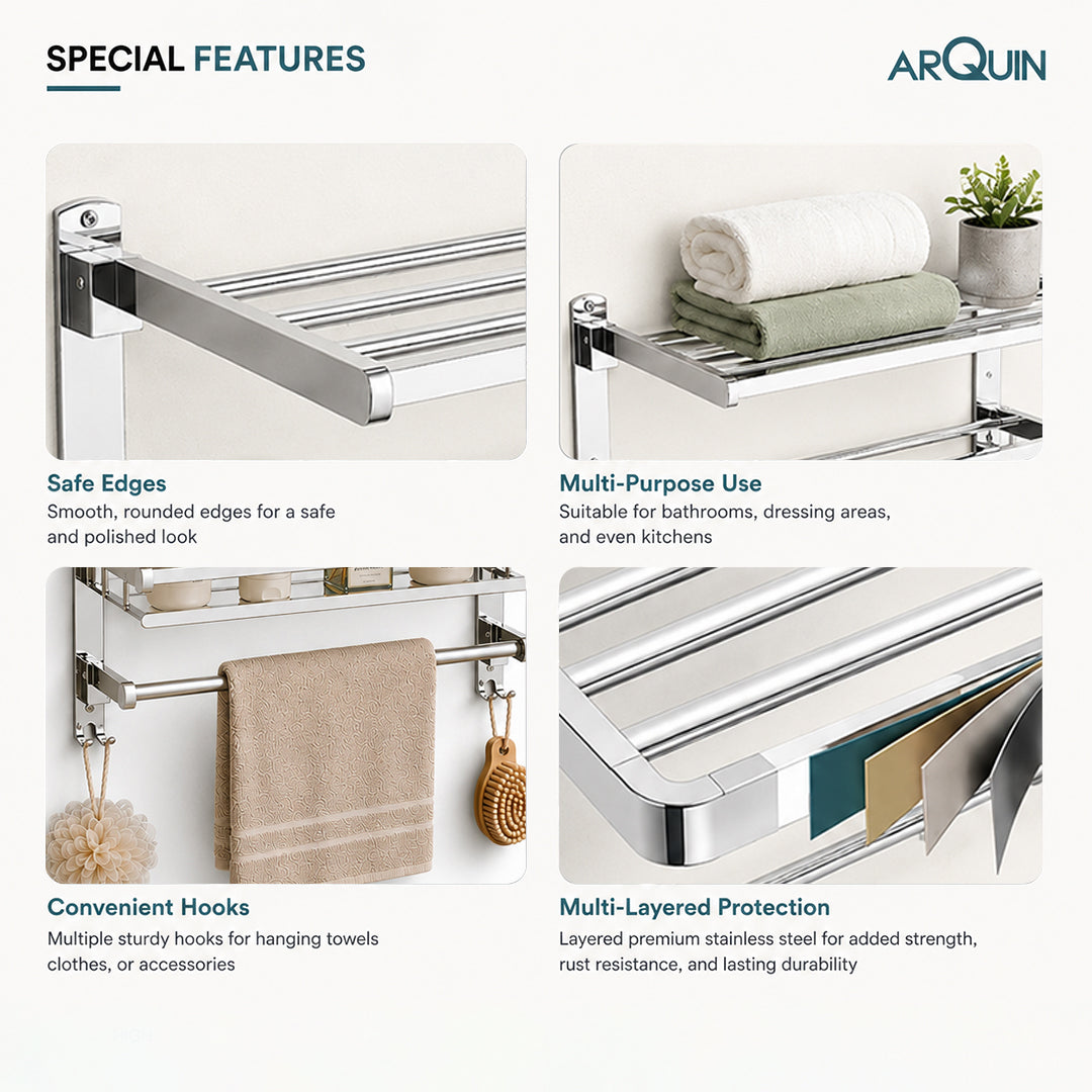 3 Layer Bathroom Folding Shelf Stainless Steel Chrome Finish - 16 Inch (B13)