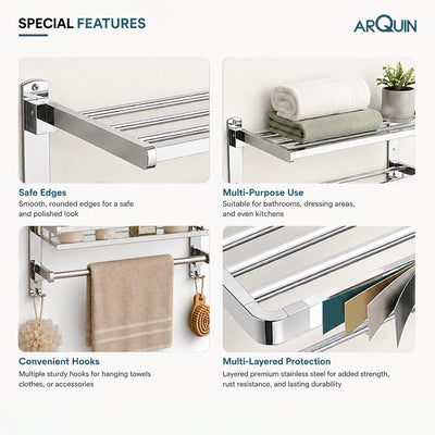 3 Layer Bathroom Folding Shelf Stainless Steel Chrome Finish - 16 Inch (B13)