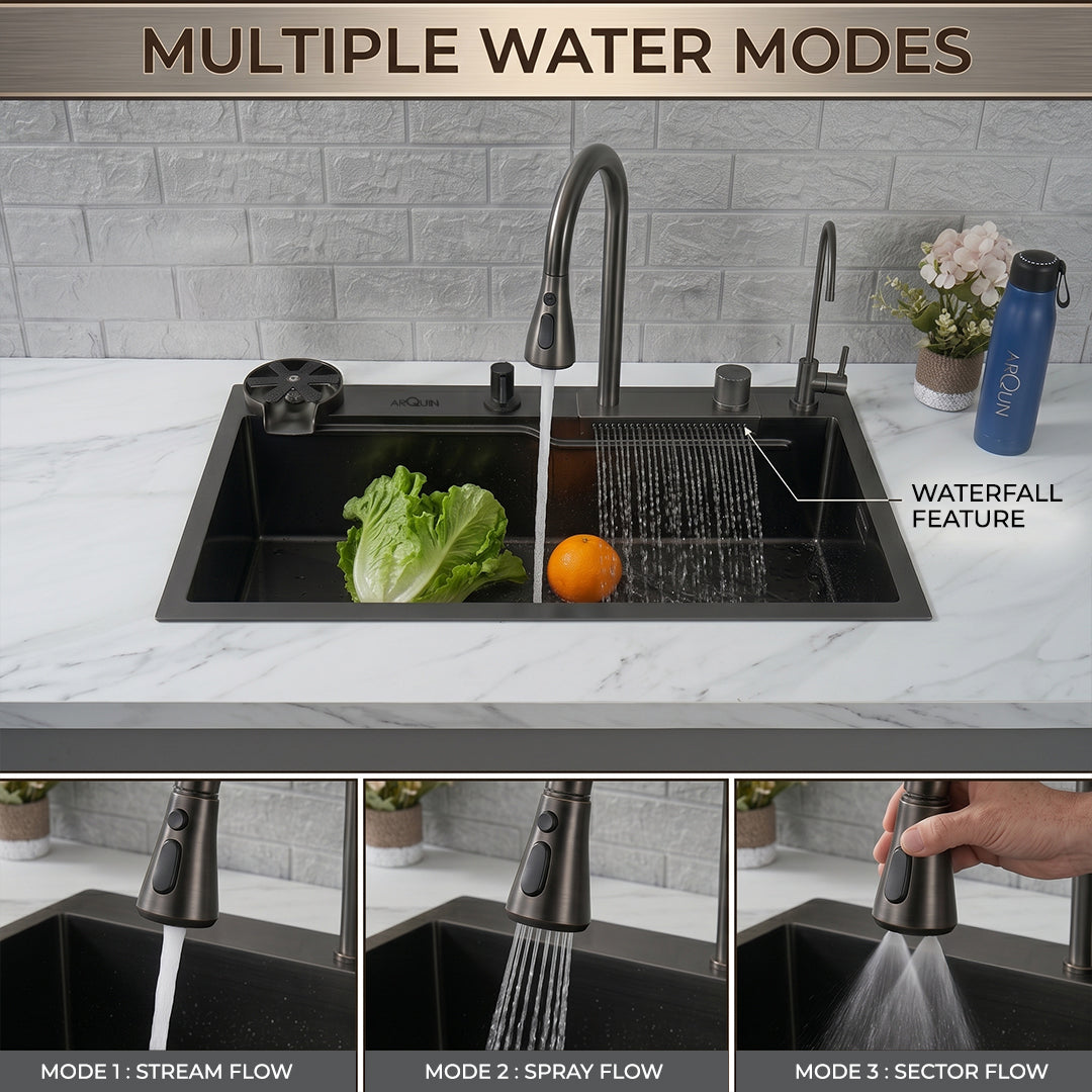Waterfall Smart Kitchen Sink (30 x 18 x 9 Inch)