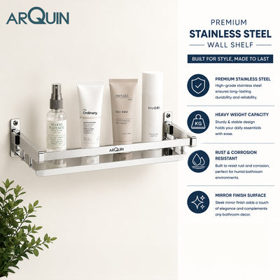 Bathroom Folding Shelf Stainless Steel Chrome Finish - 16 Inch (B11)