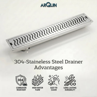 Shower Drain Channel SS 304 Grade with Cockroach Trap (12x4 Inch)