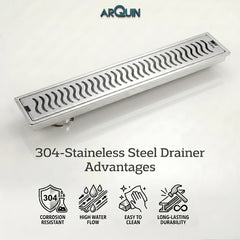 Shower Water Drain Channel SS 304 Grade with Cockroach Trap (12X4 Inch)