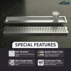 Shower Water Drain Channel SS 304 Grade with Cockroach Trap (24X4 Inch)