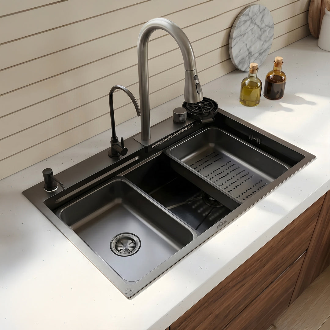 Waterfall Smart Kitchen Sink (30 x 18 x 9 Inches) 304 Grade Stainless Steel Sink