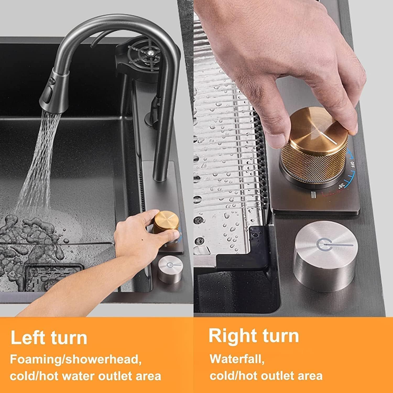 Waterfall Smart Kitchen Sink (30 x 18 x 9 Inch)