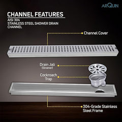 Shower Drain Channel SS 304 Grade with Cockroach Trap (12x4 Inch)