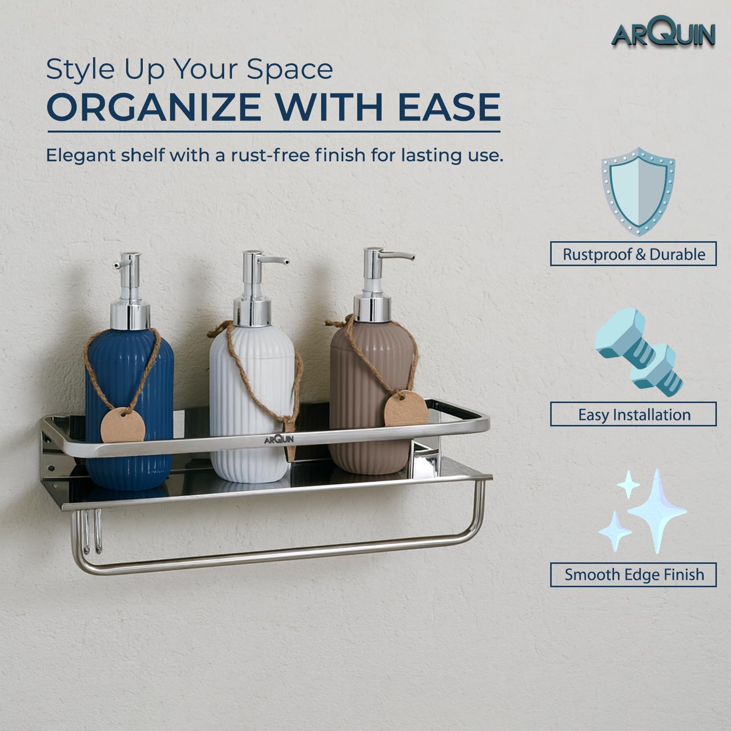 Bathroom Shelf Multipurpose Wall Mounted Shelf (5x15 Inch) Stainless Steel