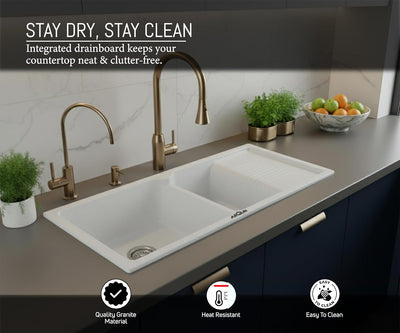 45x20x10 Inch Sand Pluto Quartz Double Bowl with Drain Board Kitchen Sink