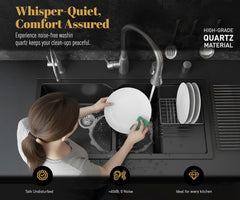 Quartz Kitchen Sink Double Bowl with Drain Board 45x20x10 Inch Black
