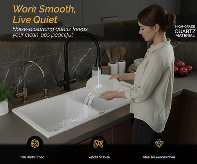 45x20x10 Inch Sand Pluto Quartz Double Bowl with Drain Board Kitchen Sink