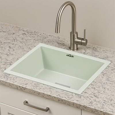 24x18x9 Inch Choco Green Quartz Single Bowl Kitchen Sink