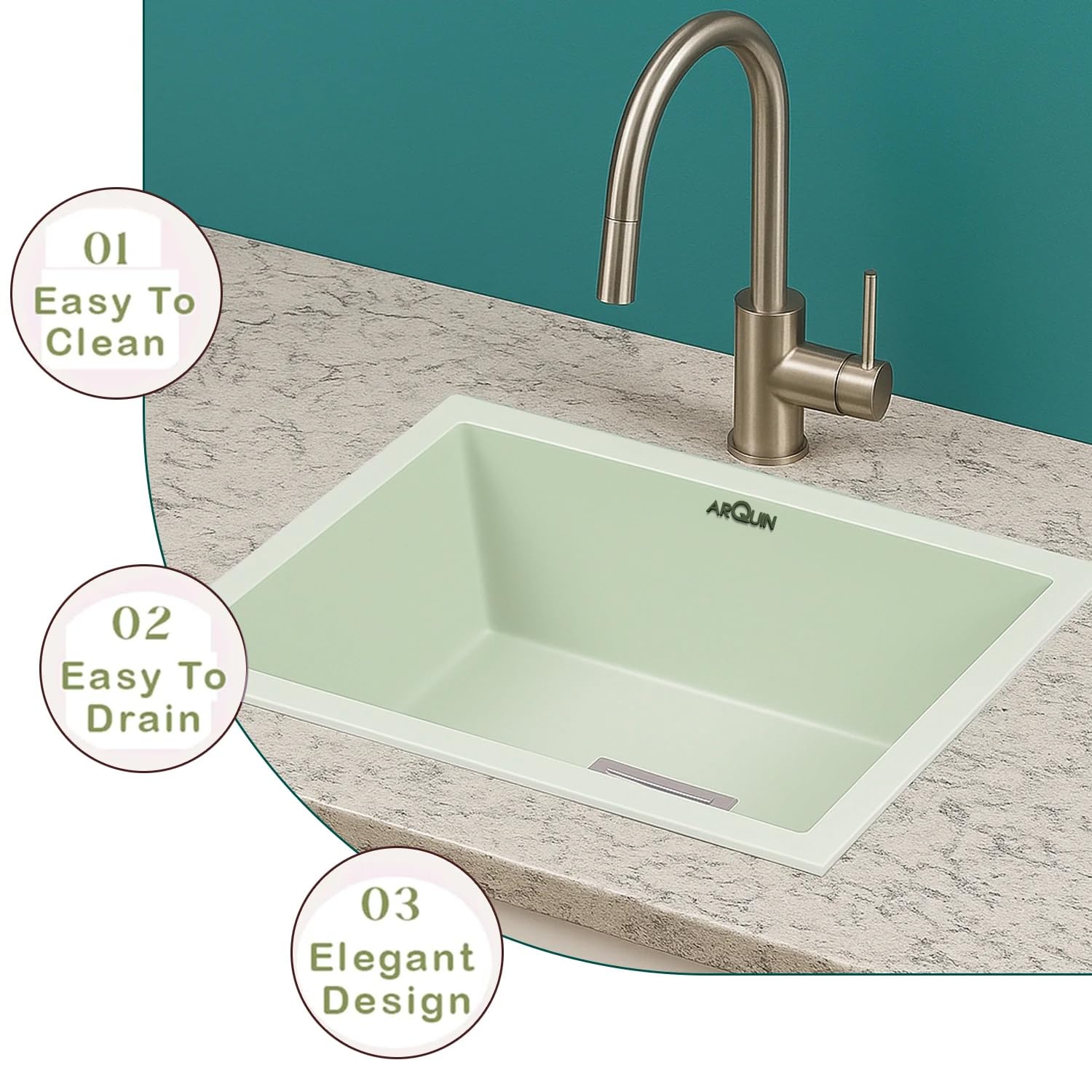 24x18x9 Inch Choco Green Quartz Single Bowl Kitchen Sink