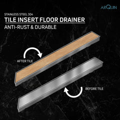 Tile Insert Shower Water Drain Channel 304 SS Grade with Cockroach Trap (18X4 Inch)