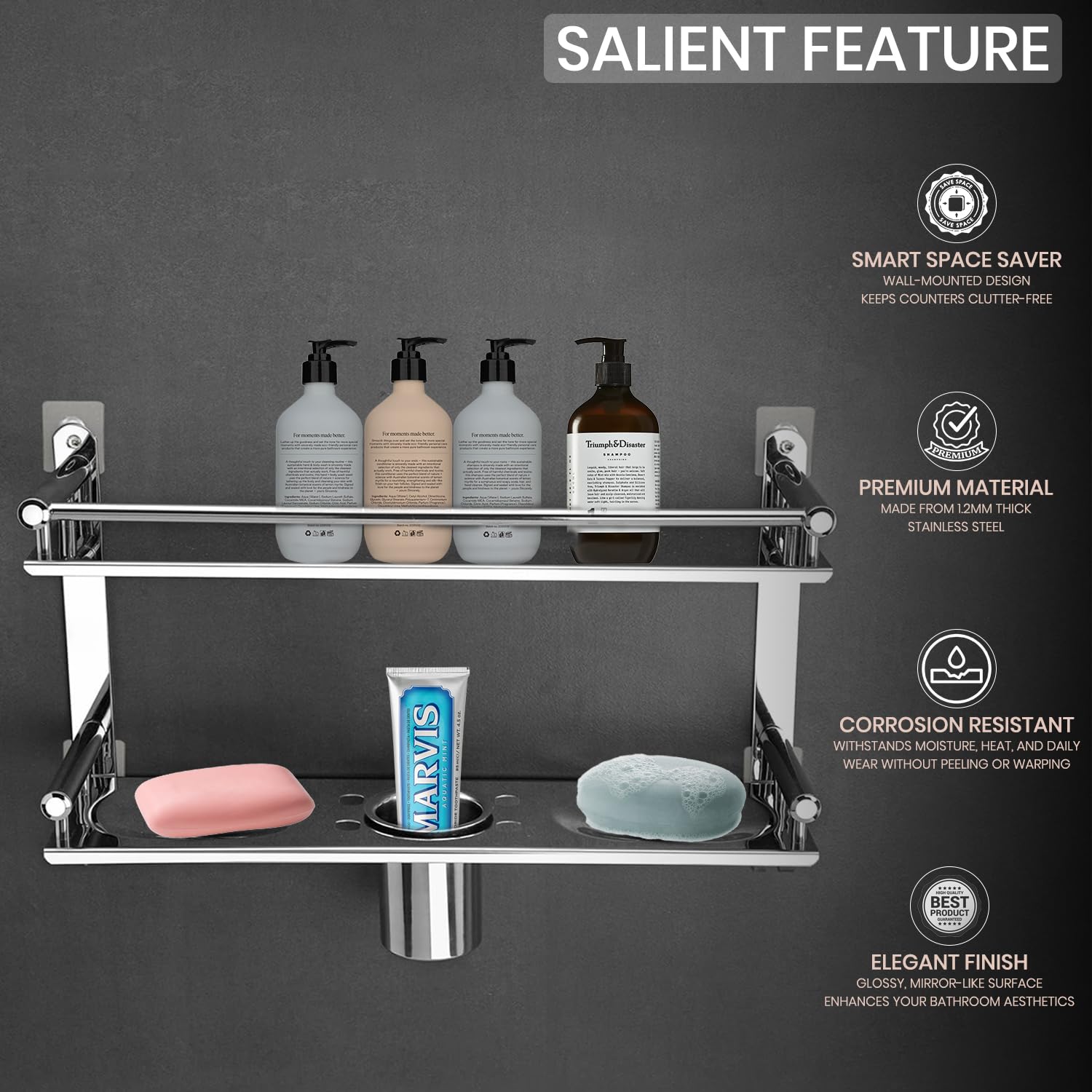 5 in 1 Bathroom Shelf Stainless Steel