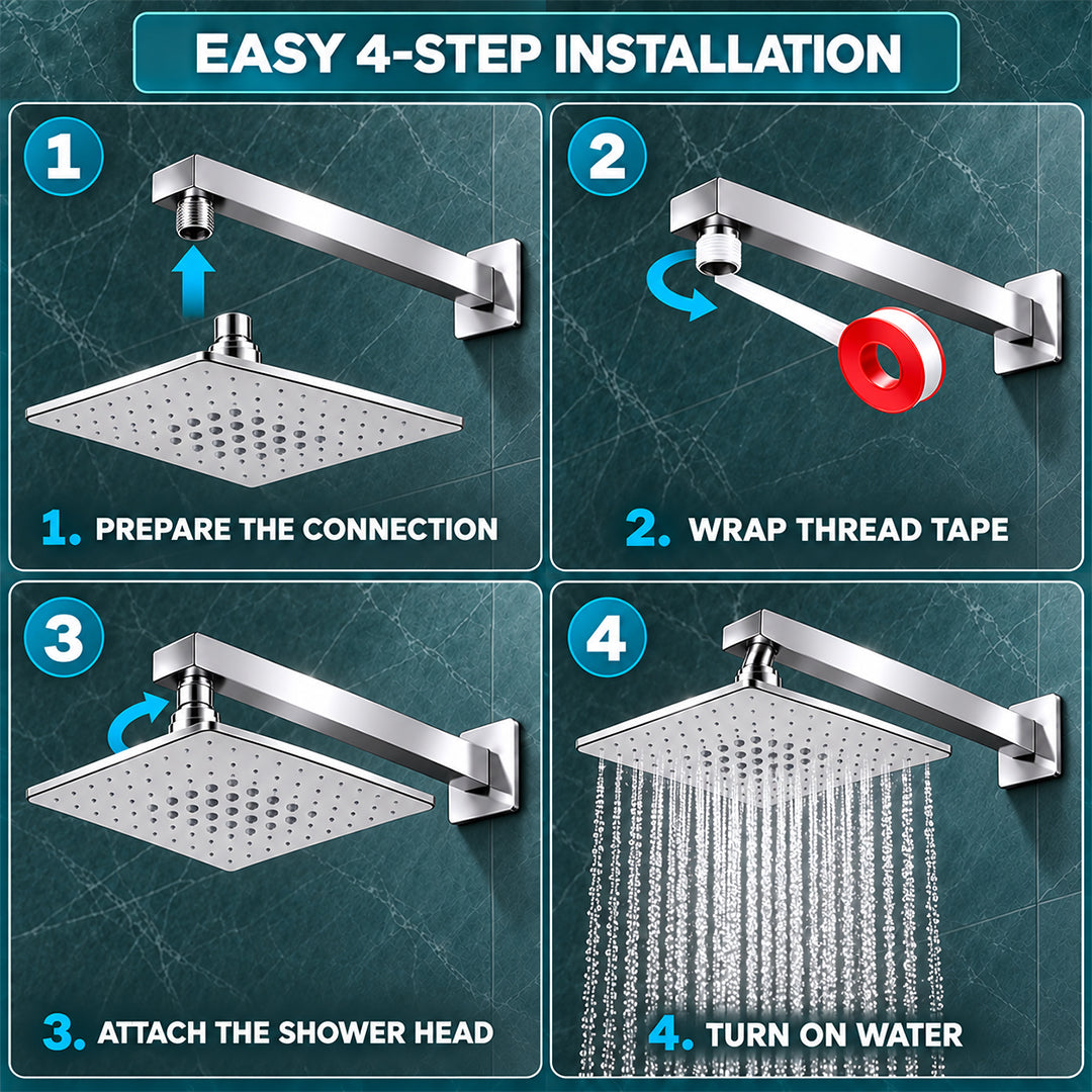 Rain Shower Head without Arm 304 Stainless Steel Overhead Shower 6x6 Inch (MAGIC)