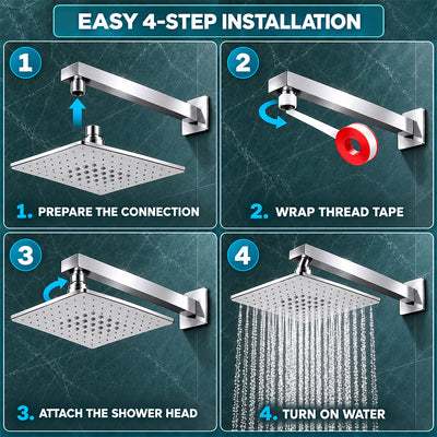 Rain Shower Head without Arm 304 Stainless Steel Overhead Shower 6x6 Inch (MAGIC)