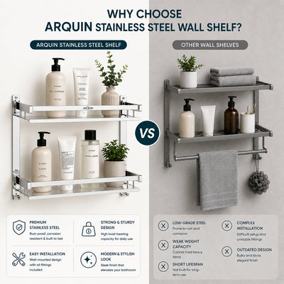 2 Layer Bathroom Folding Shelf Stainless Steel Chrome Finish - 16 Inch (B12)