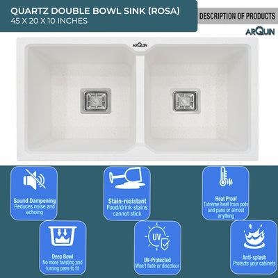 45x20x10 Inch Rosa Quartz Double Bowl Kitchen Sink