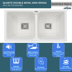 Quartz Double Bowl Kitchen Sink (45 x20 x 10 Inches) ( Rosa)